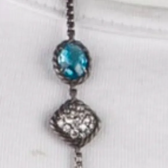 DAVID YURMAN STERLING SILVER TOPAZ, CHALCEDONY & DIAMOND 0.46 STATION NECKLACE - Picture 4 of 9